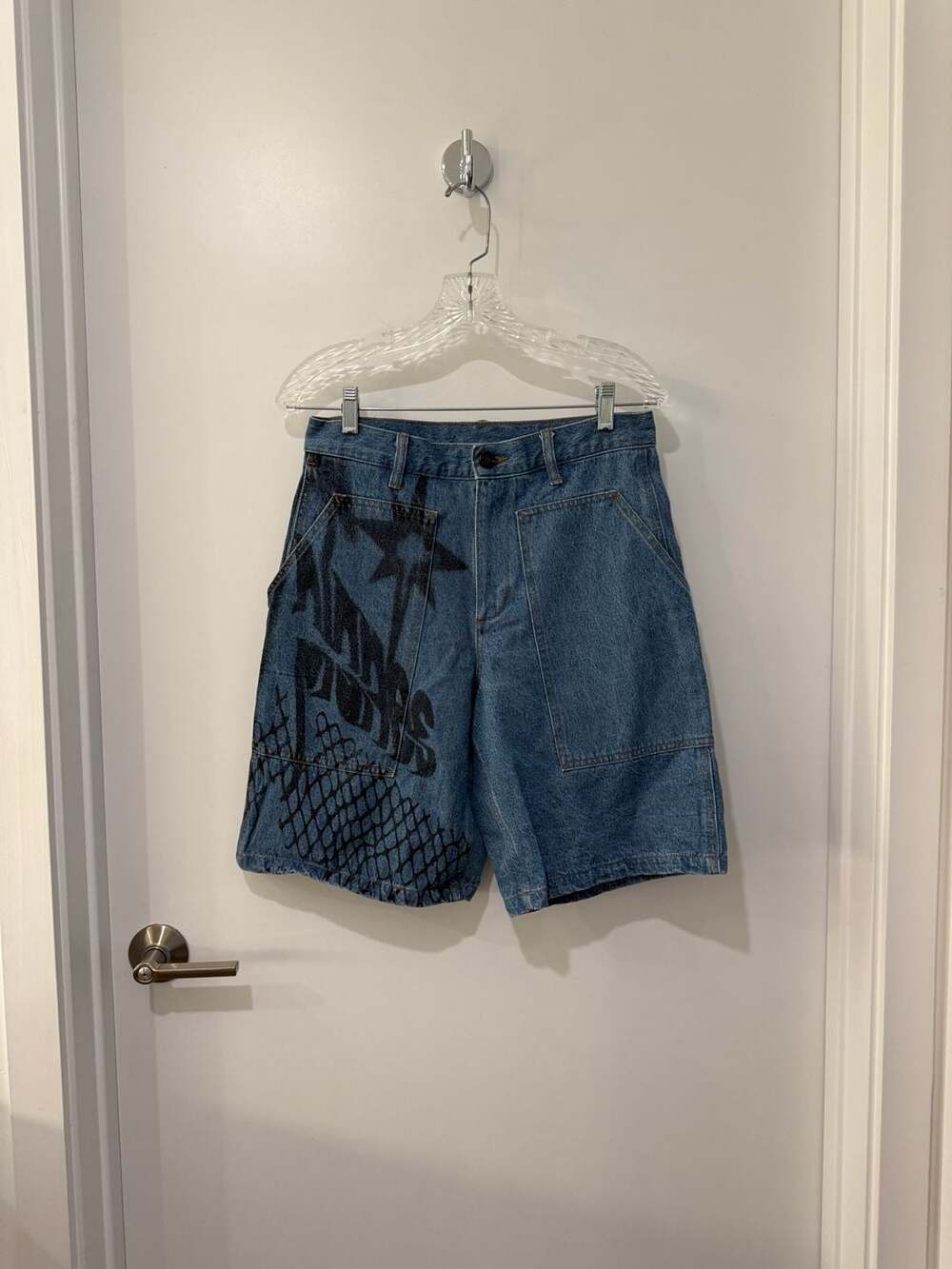 Paper Planes Graphic Denim Shorts with Print Detail Sz S